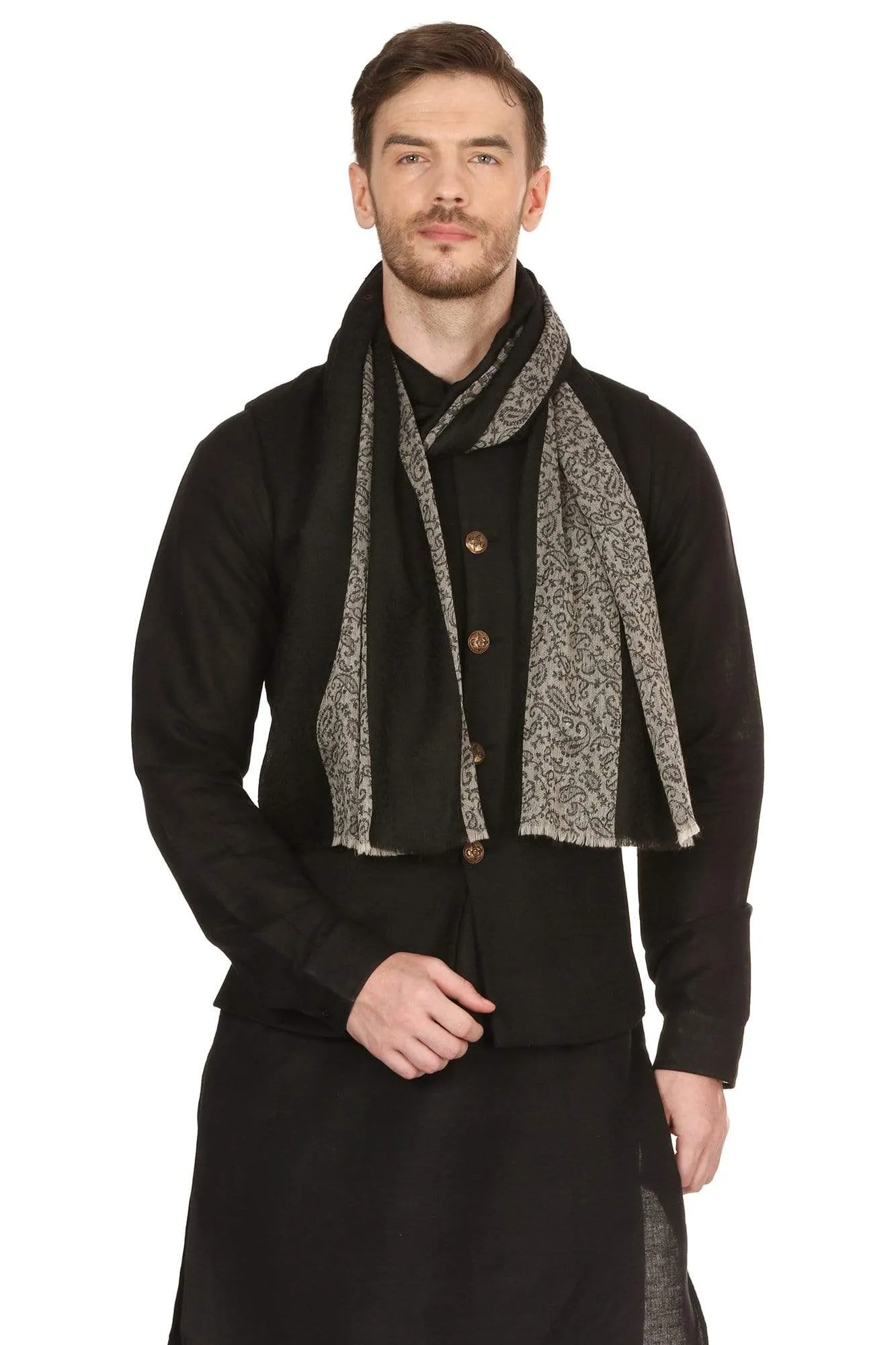 Pashtush Mens Fine Wool Reversible Muffler - Black