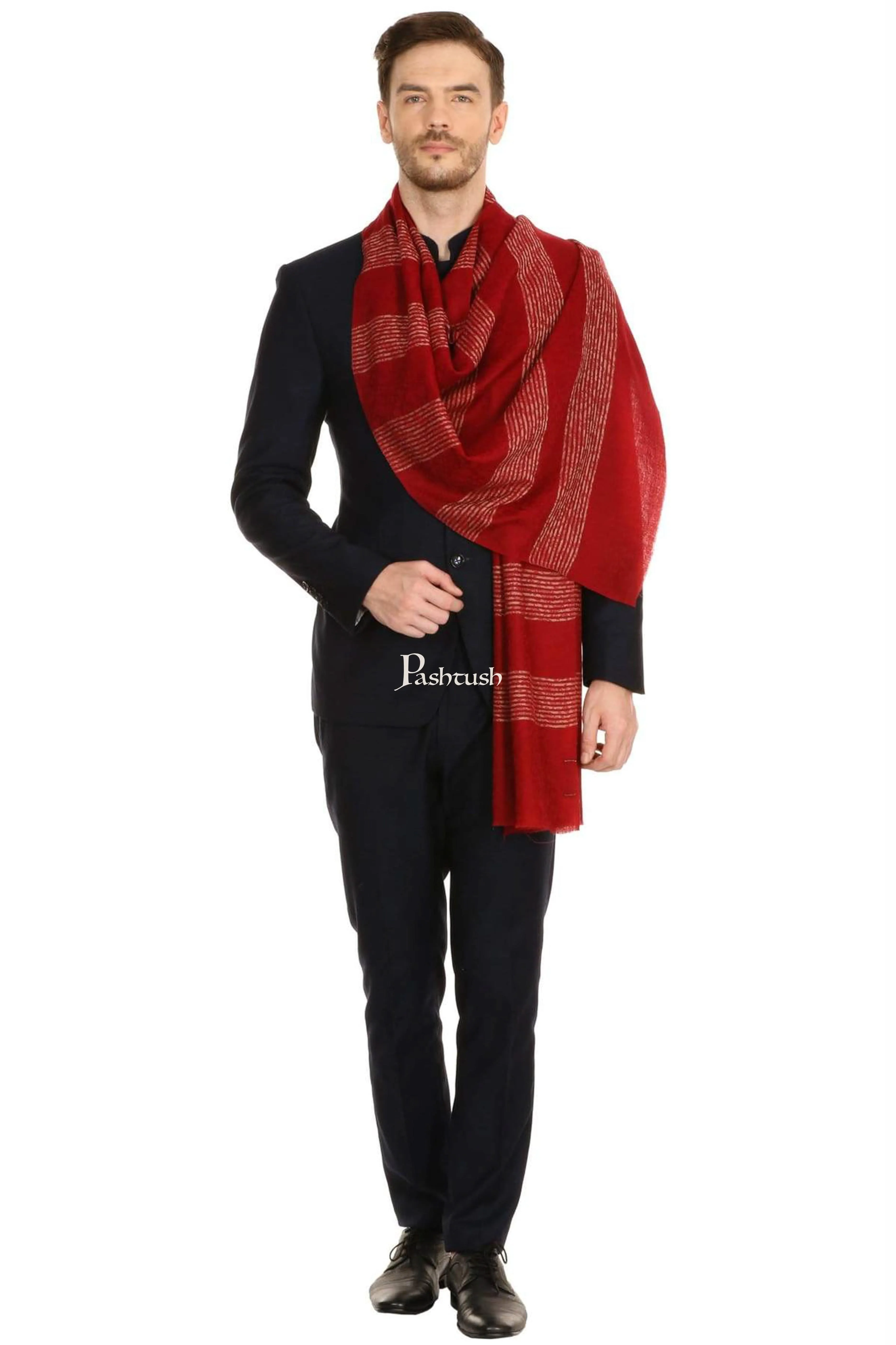 Pashtush Mens Fine Wool Reversible Muffler, Soft And Warm - Deep Maroon