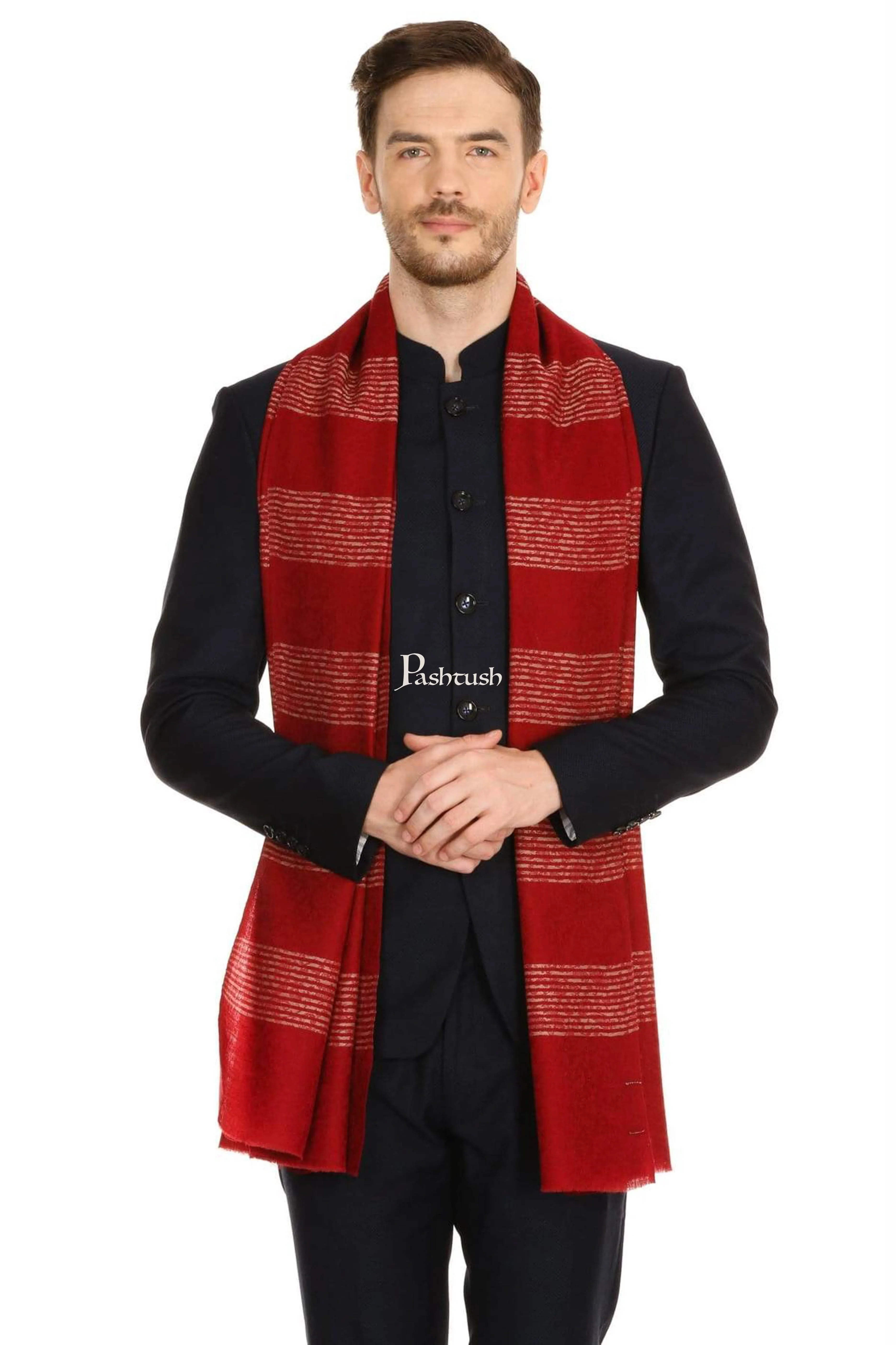 Pashtush Mens Fine Wool Reversible Muffler, Soft And Warm - Deep Maroon