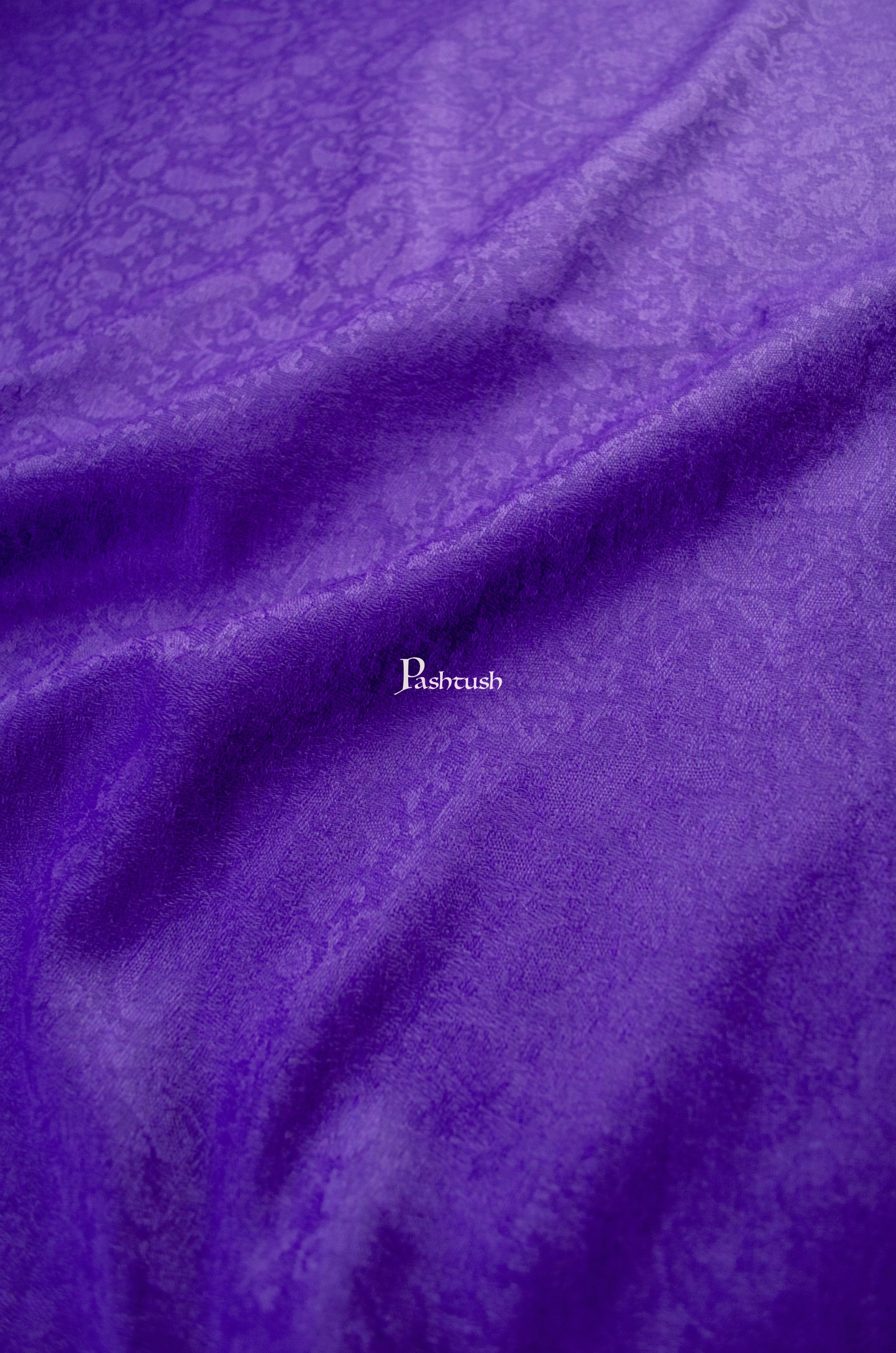 Pashtush Mens Fine Wool Stole, Self Pasiley Weave Design, Violet