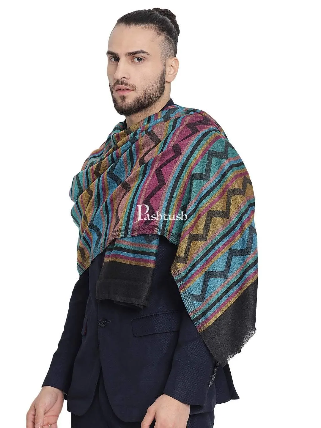 Pashtush Mens Fine Wool Striped Muffler, Soft And Warm Stole Scarf