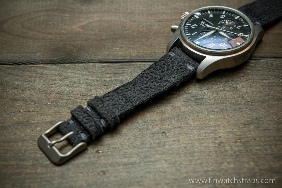 Pilot model Aviator vintage style, Watch Strap, Horween Grey Pebble grain watch strap, handmade in Finland, Limited edition.