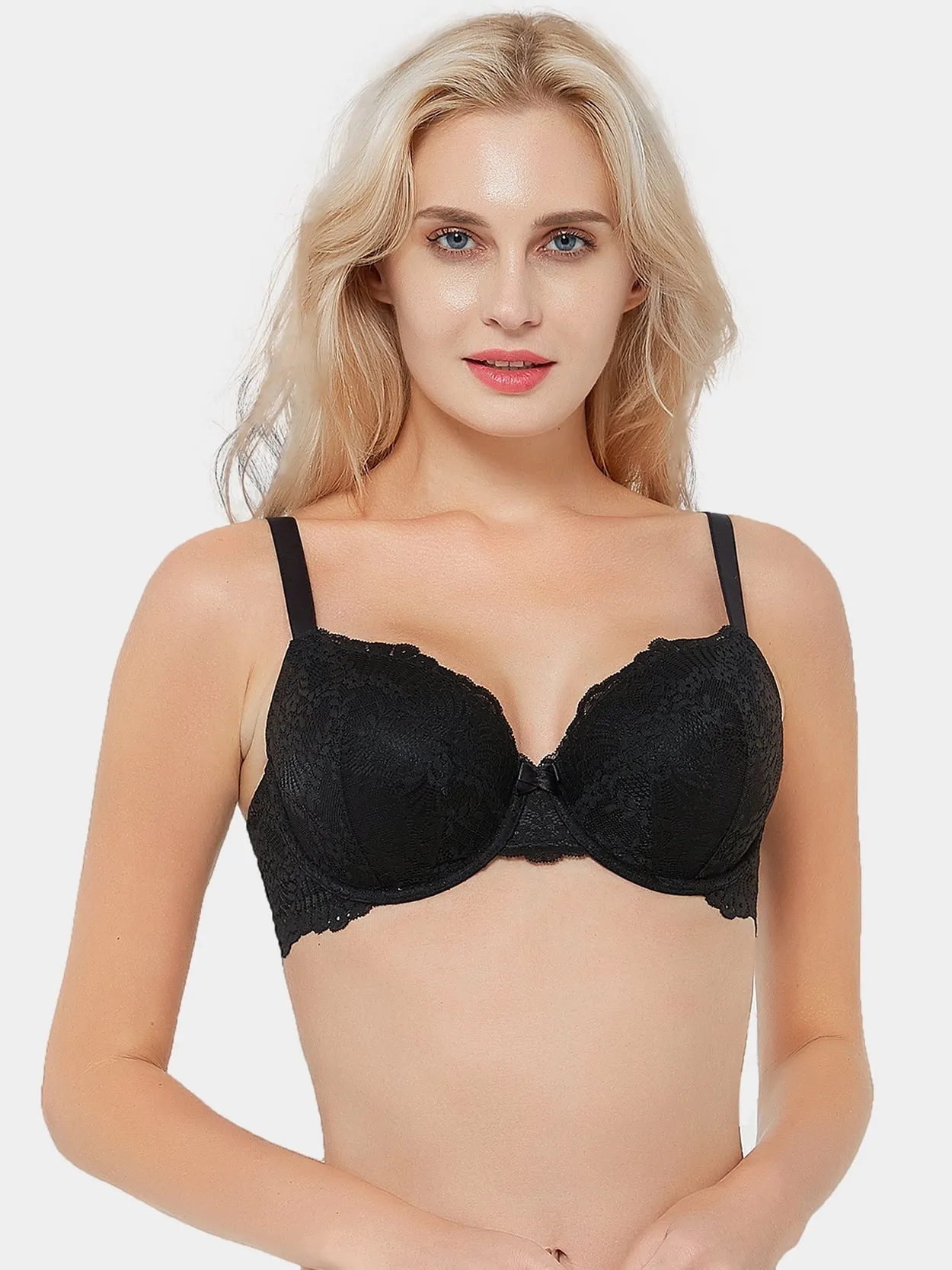 Push Up Lace Underwire Full Coverage Plus Size Bra Black