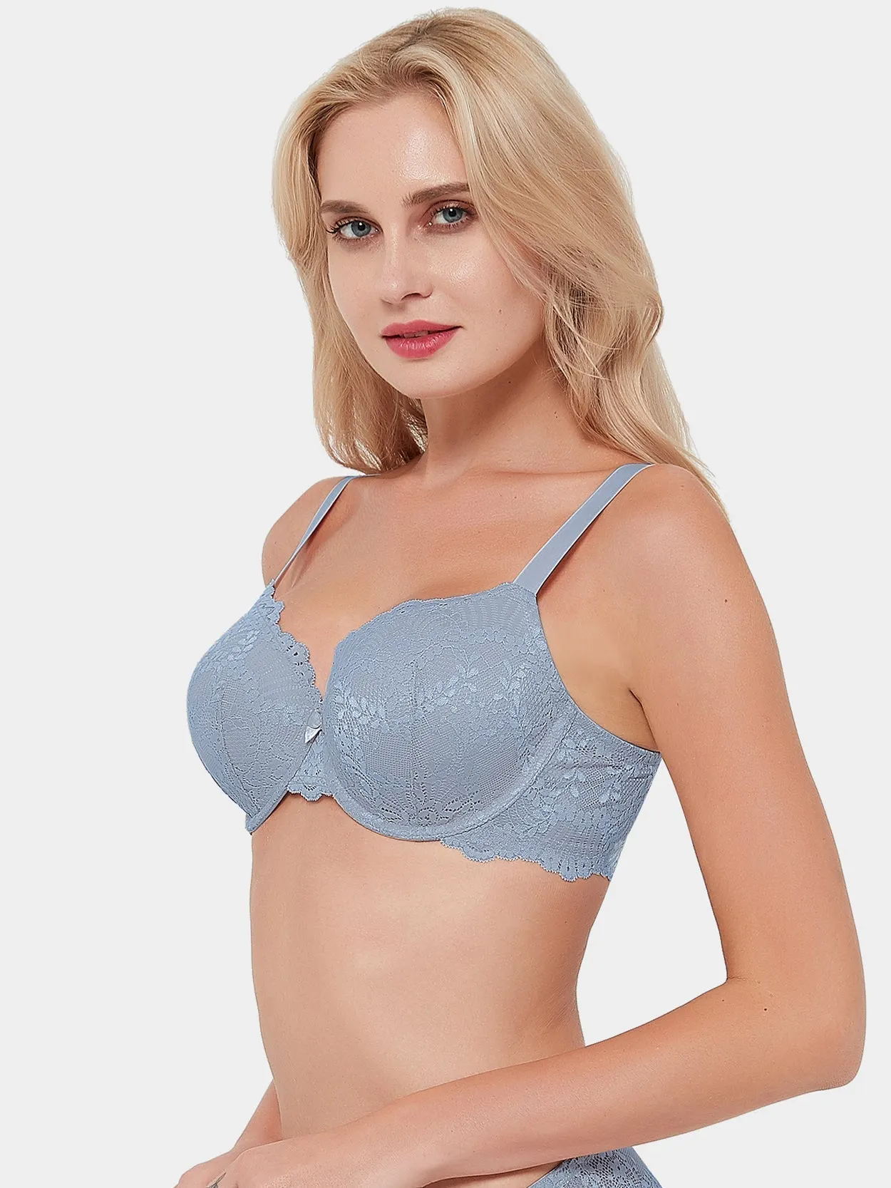 Push Up Lace Underwire Full Coverage Plus Size Bra Grey