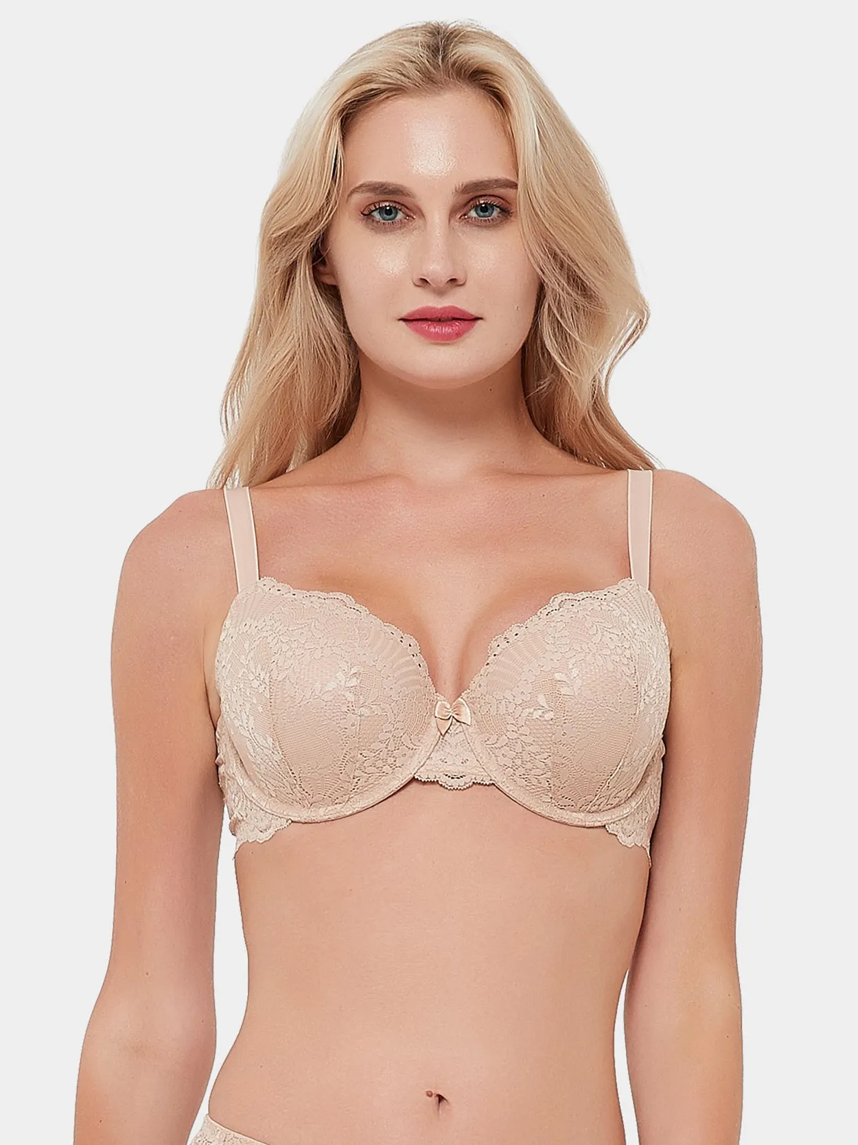 Push Up Lace Underwire Full Coverage Plus Size Bra Nude