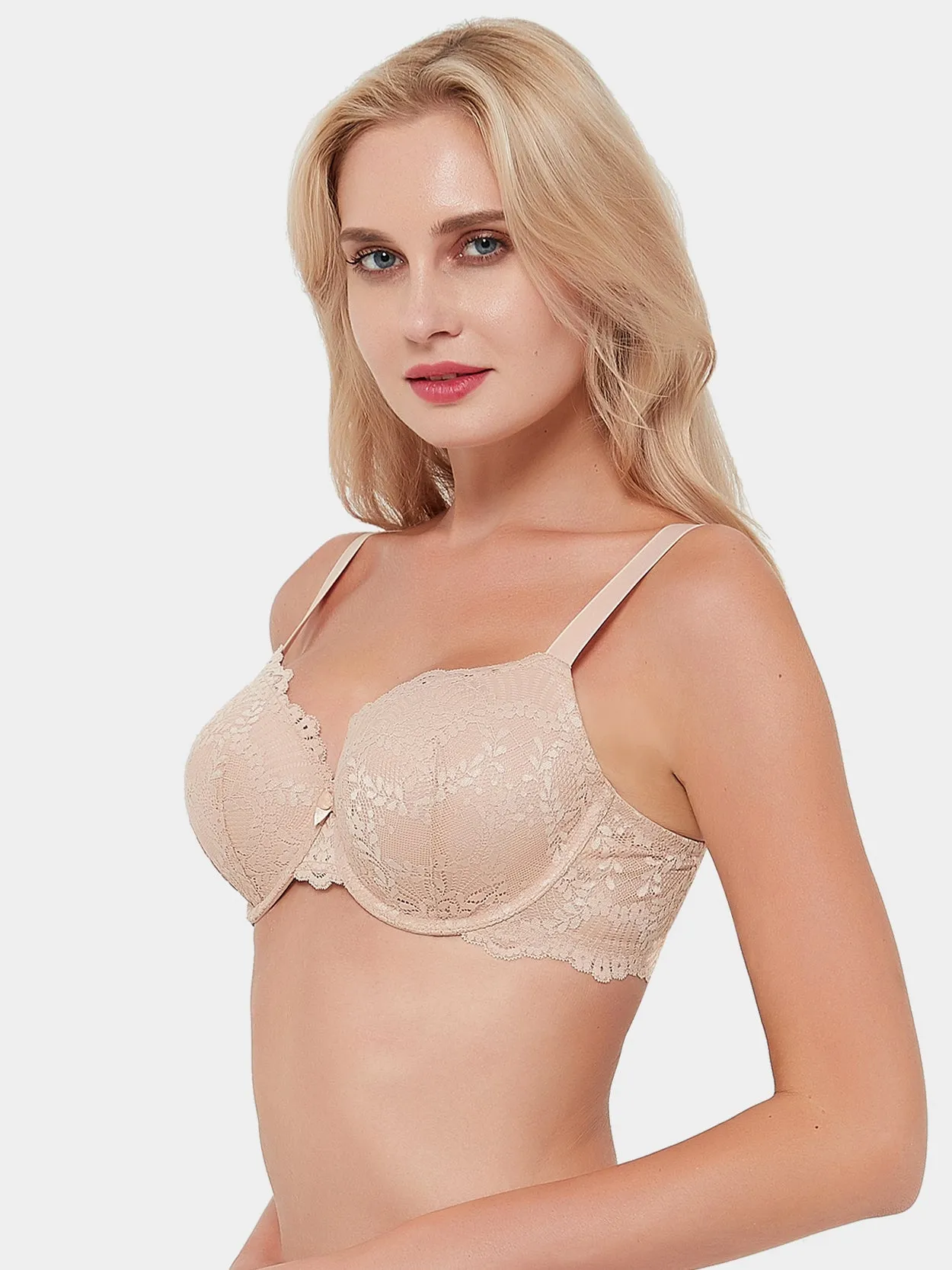 Push Up Lace Underwire Full Coverage Plus Size Bra Nude