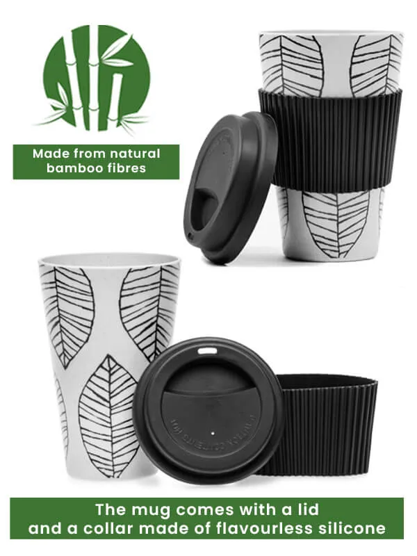 Reusable Bamboo Mug with Silicone Lid and Heat Grip - 425ml