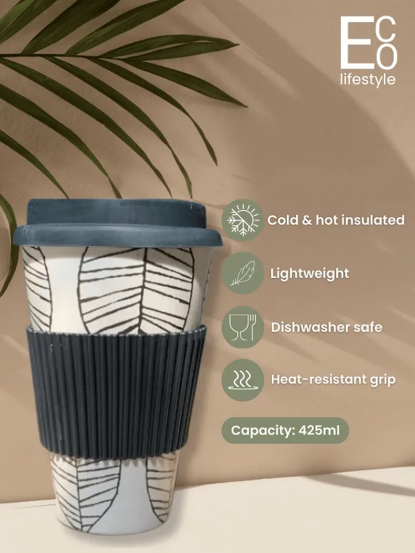 Reusable Bamboo Mug with Silicone Lid and Heat Grip - 425ml