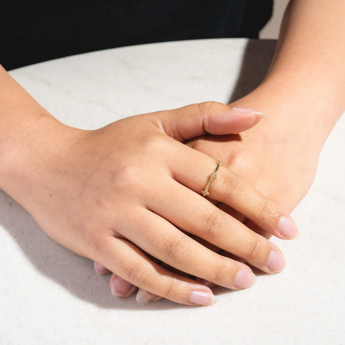 Solid Gold Salt and Pepper Diamond Ribbed Ring