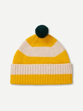 STRIPE POMPOM HAT GOLDEN EYE & OATMEAL