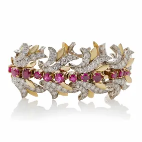 Tiffany & Co. Burmese Ruby and Diamond Leaf Bracelet