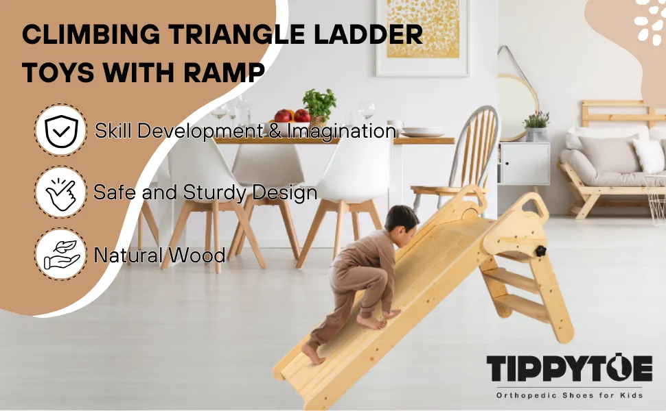 TIPPYTOE Foldable Pikler Ladder & Slide in Timeless Scandinavian Style - A Joyful Wooden Montessori Concept