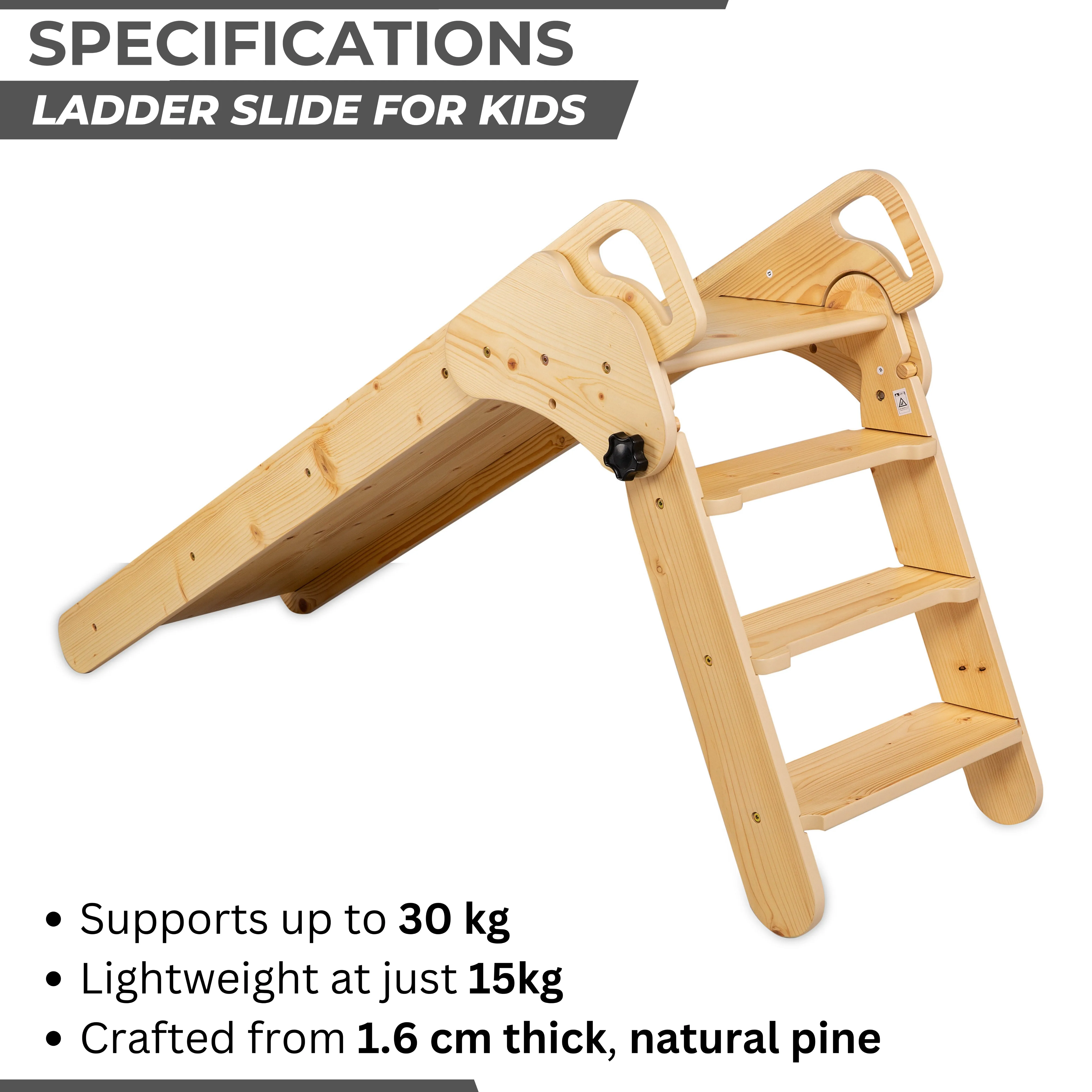 TIPPYTOE Foldable Pikler Ladder & Slide in Timeless Scandinavian Style - A Joyful Wooden Montessori Concept