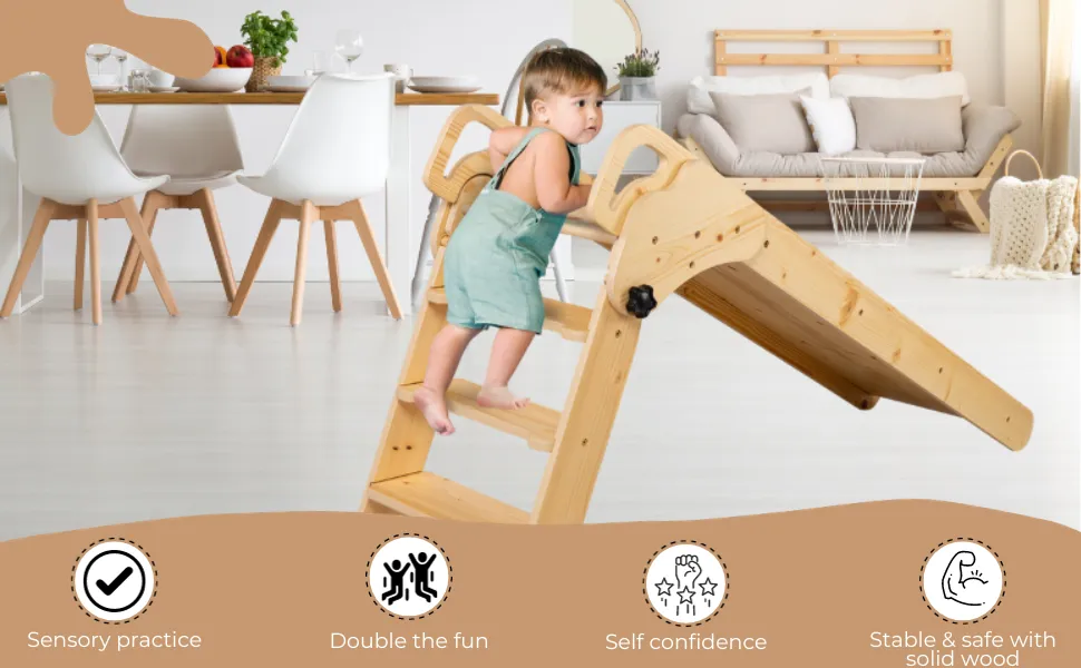 TIPPYTOE Foldable Pikler Ladder & Slide in Timeless Scandinavian Style - A Joyful Wooden Montessori Concept