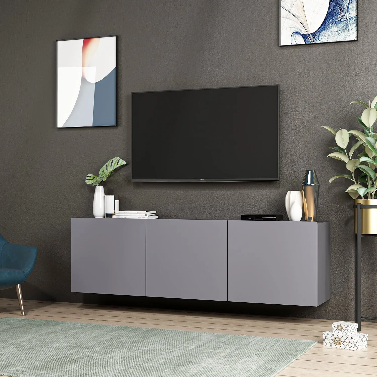 TV Stand White - Anthracite