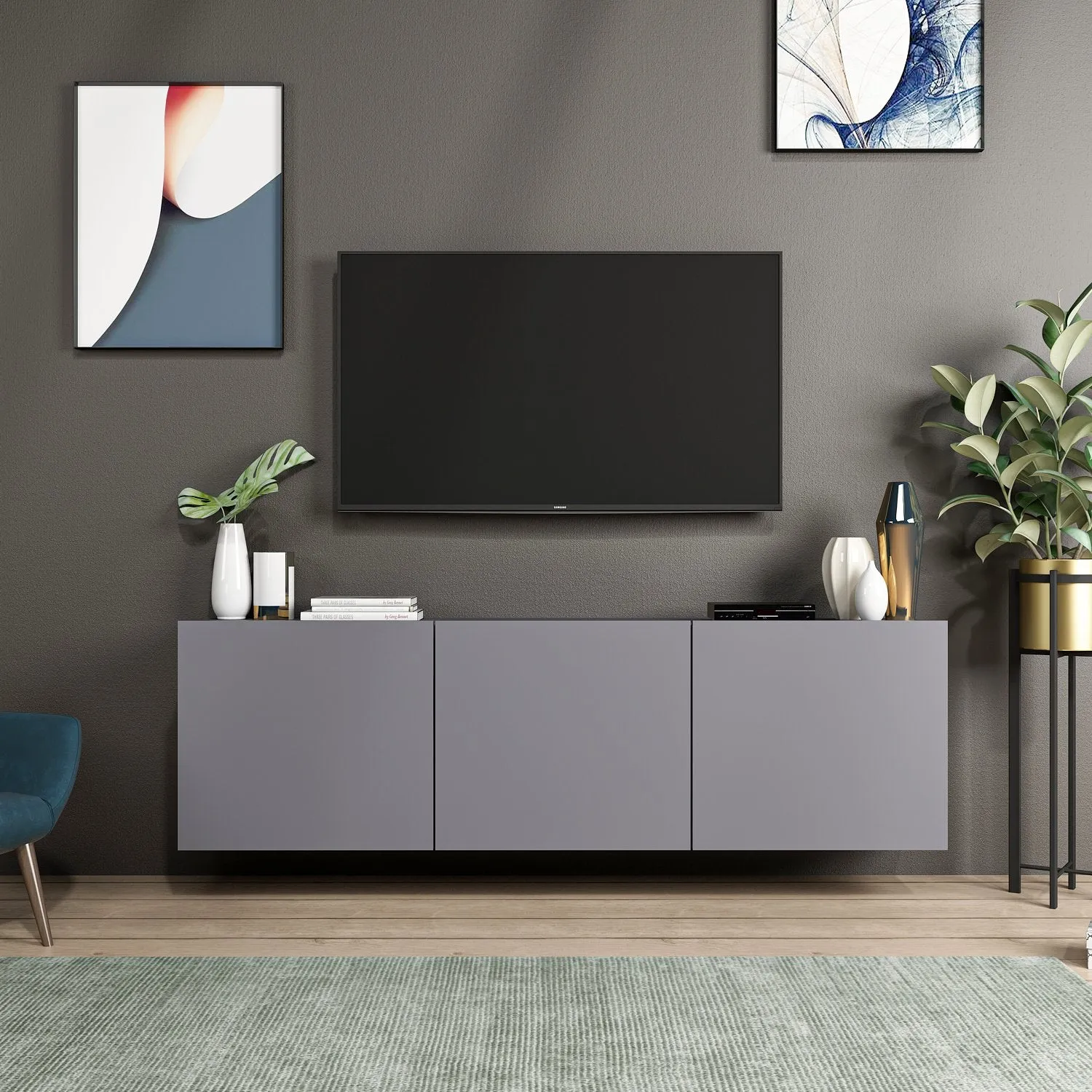 TV Stand White - Anthracite