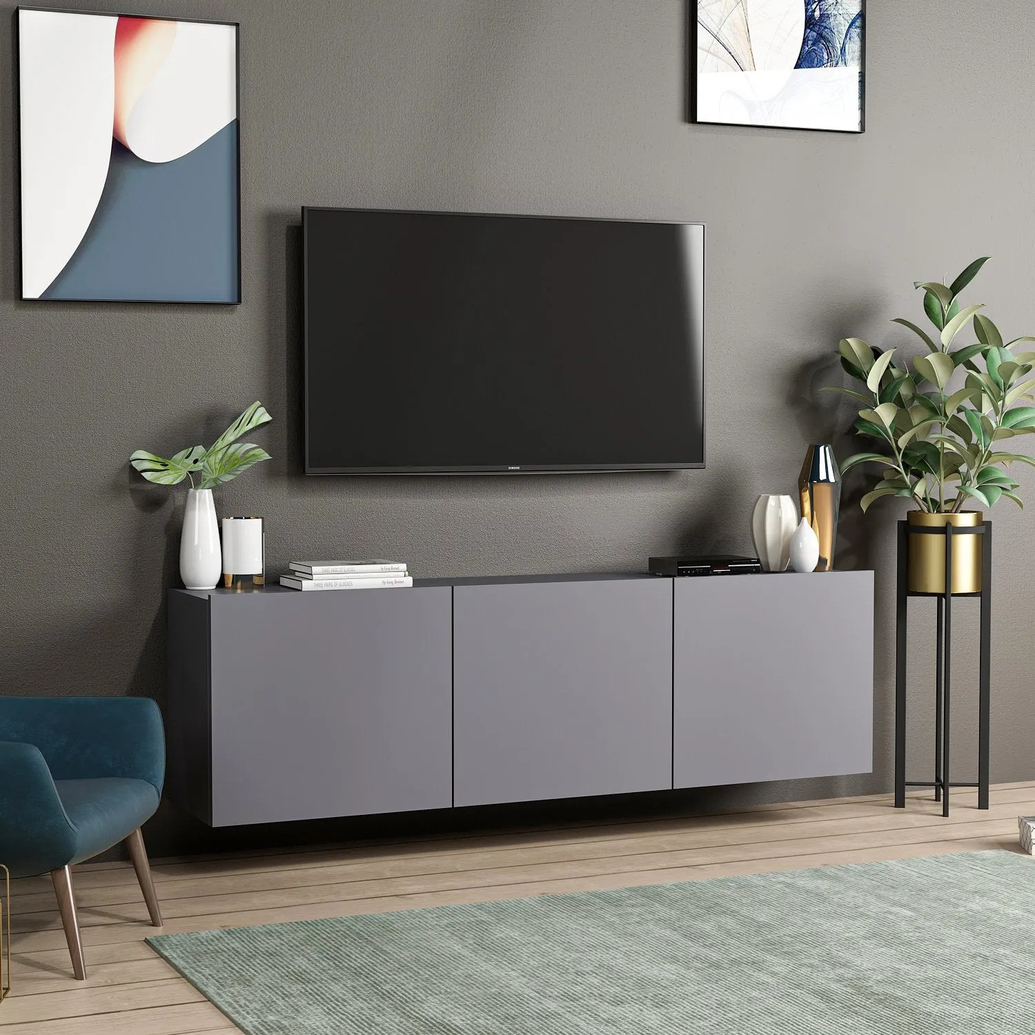 TV Stand White - Anthracite