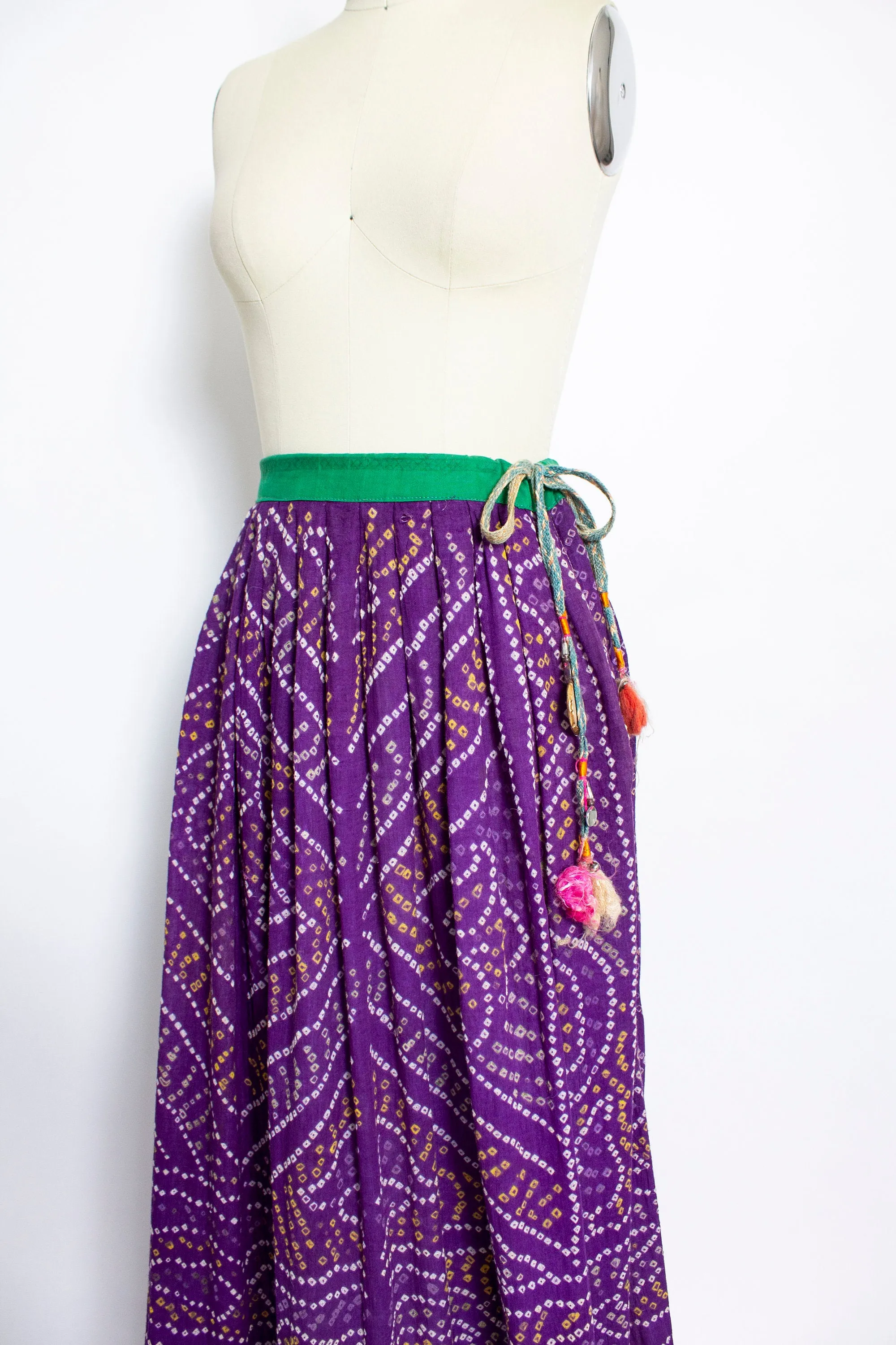 Vintage 1970s INDIAN Cotton Skirt Purple Hand Woven Boho Maxi Small