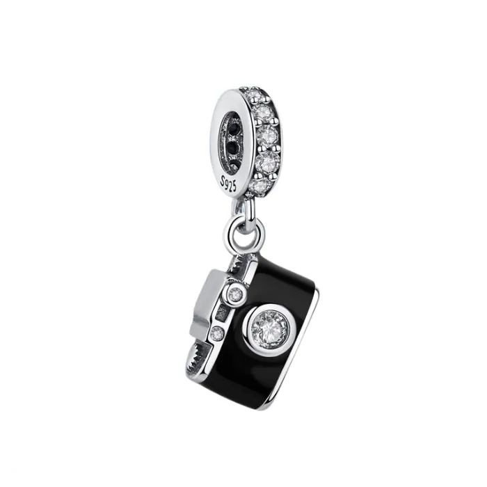 Vintage Enamel Camera Dangle Charm 925 Sterling Silver