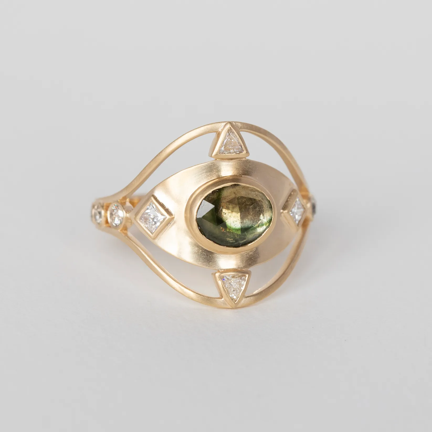 WATERMELON TOURMALINE & SQUARE DIAMONDS EYE RING